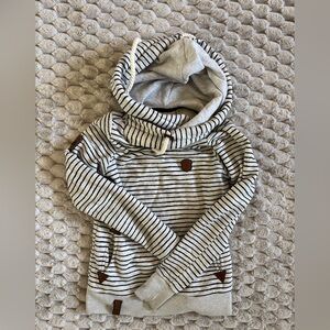 Naketano Light Melange Gray Striped Hoodie with Button Accents